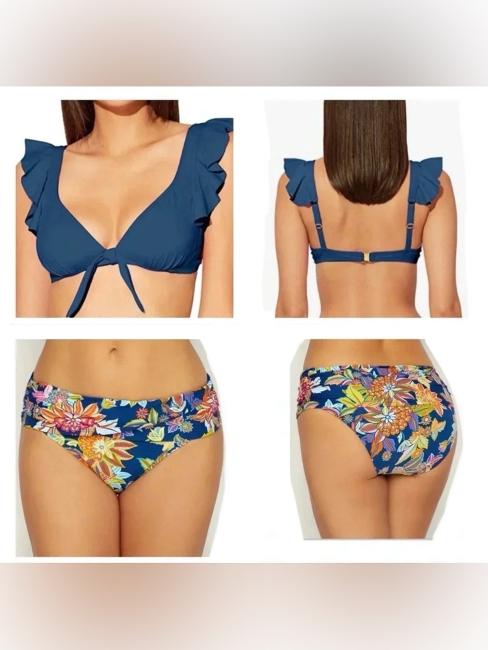 Bleu Rod Beattie Rufflicious Underwire Bikini Top Size 8 Bottom Size 6